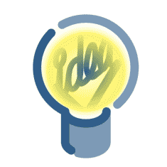 An animated icon of a lightbulb with a filament spelling the word "idea".